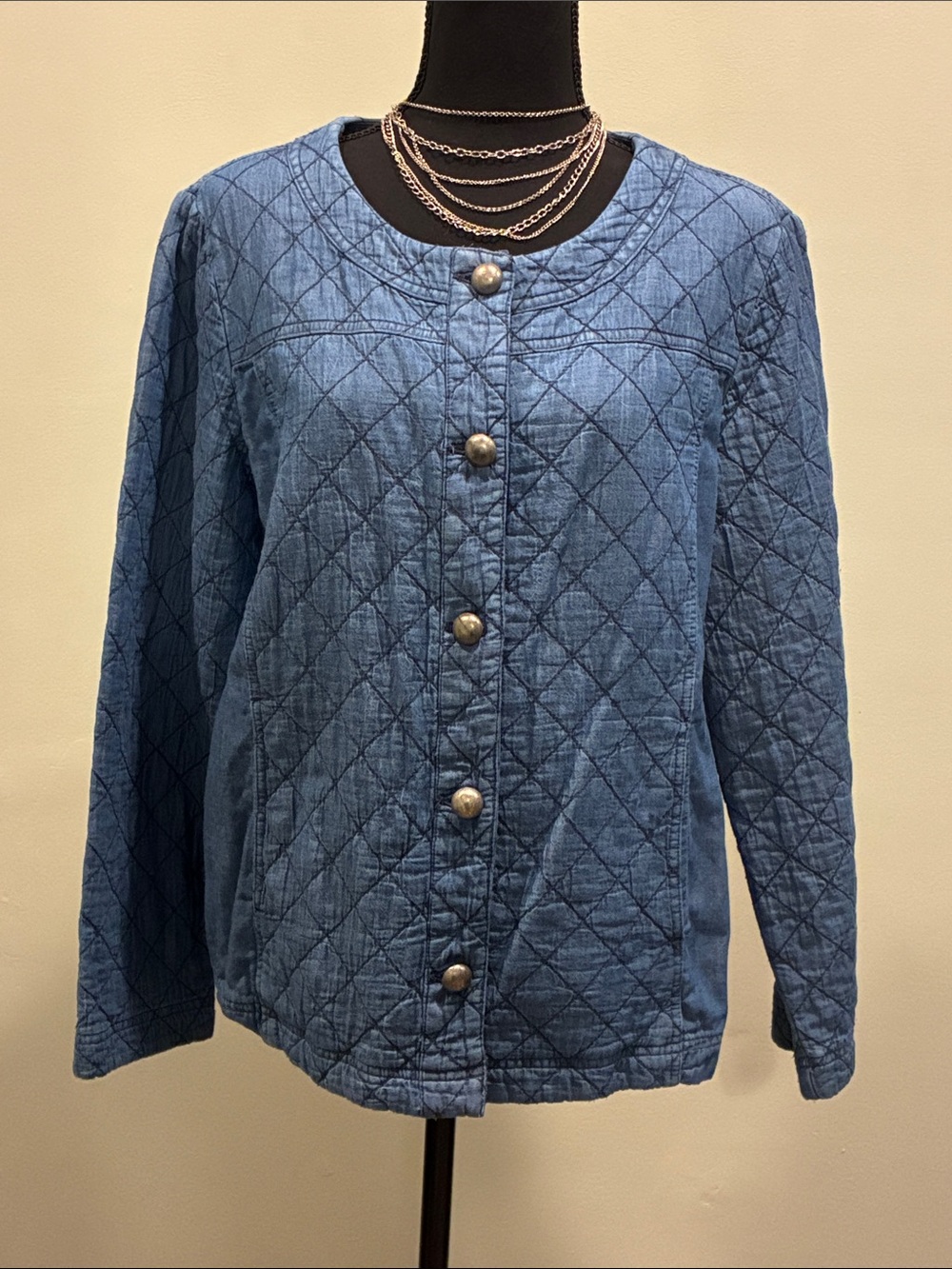 Chico's Denim-Blue Quilted Button Jacket
